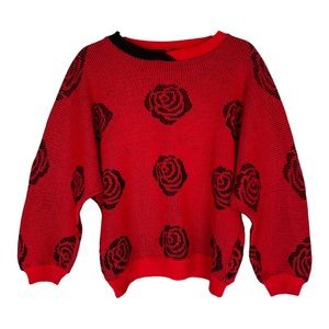 Mara Women’s Red‎ Black Roses Floral Dolman Sleeve Sweater  Sz L